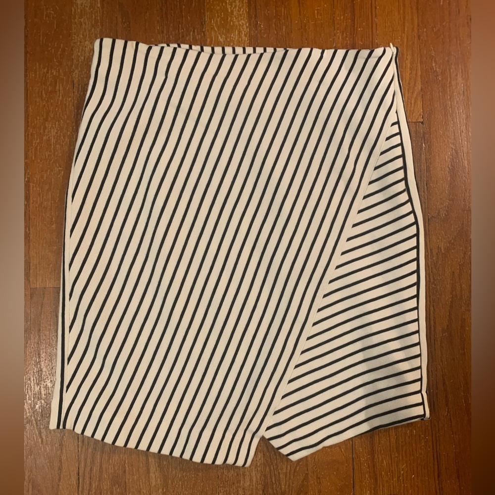 Loft cream/black striped A-symmetrical pencil skirt